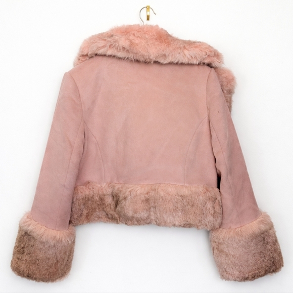 Selkie Angel Delight Cropped Groupie Jacket Pink Faux Fur Trim NWT Large - Picture 4 of 5
